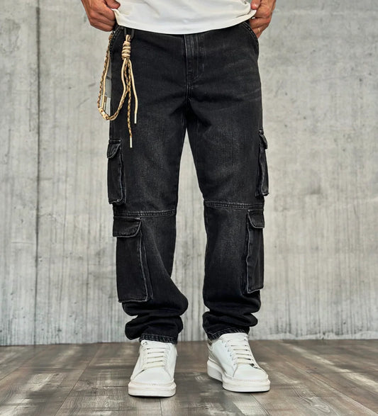 JEANS CARGO WASHED BLACK